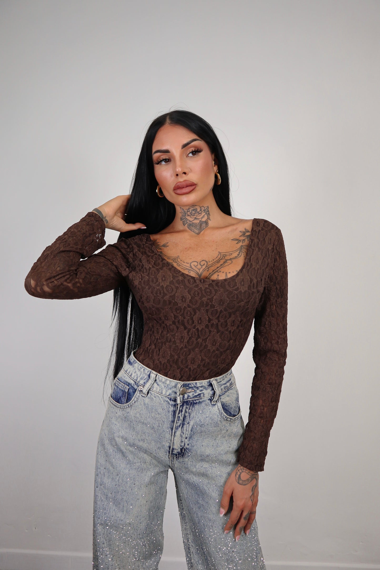 Body pizzo Amaia - Marrone