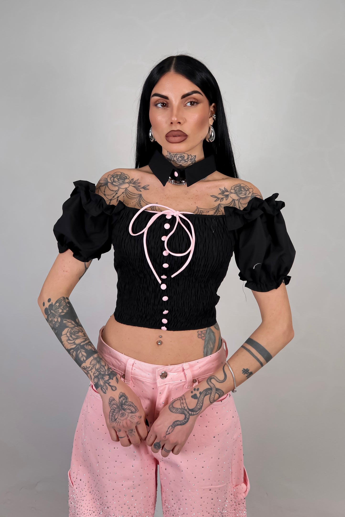 Crop Top Bambolina - Nero