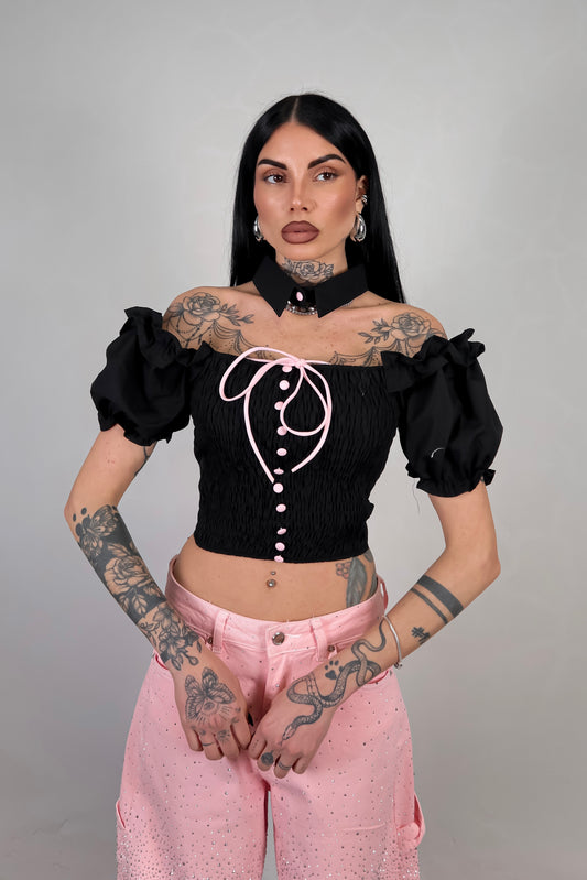 Crop Top Bambolina - Nero