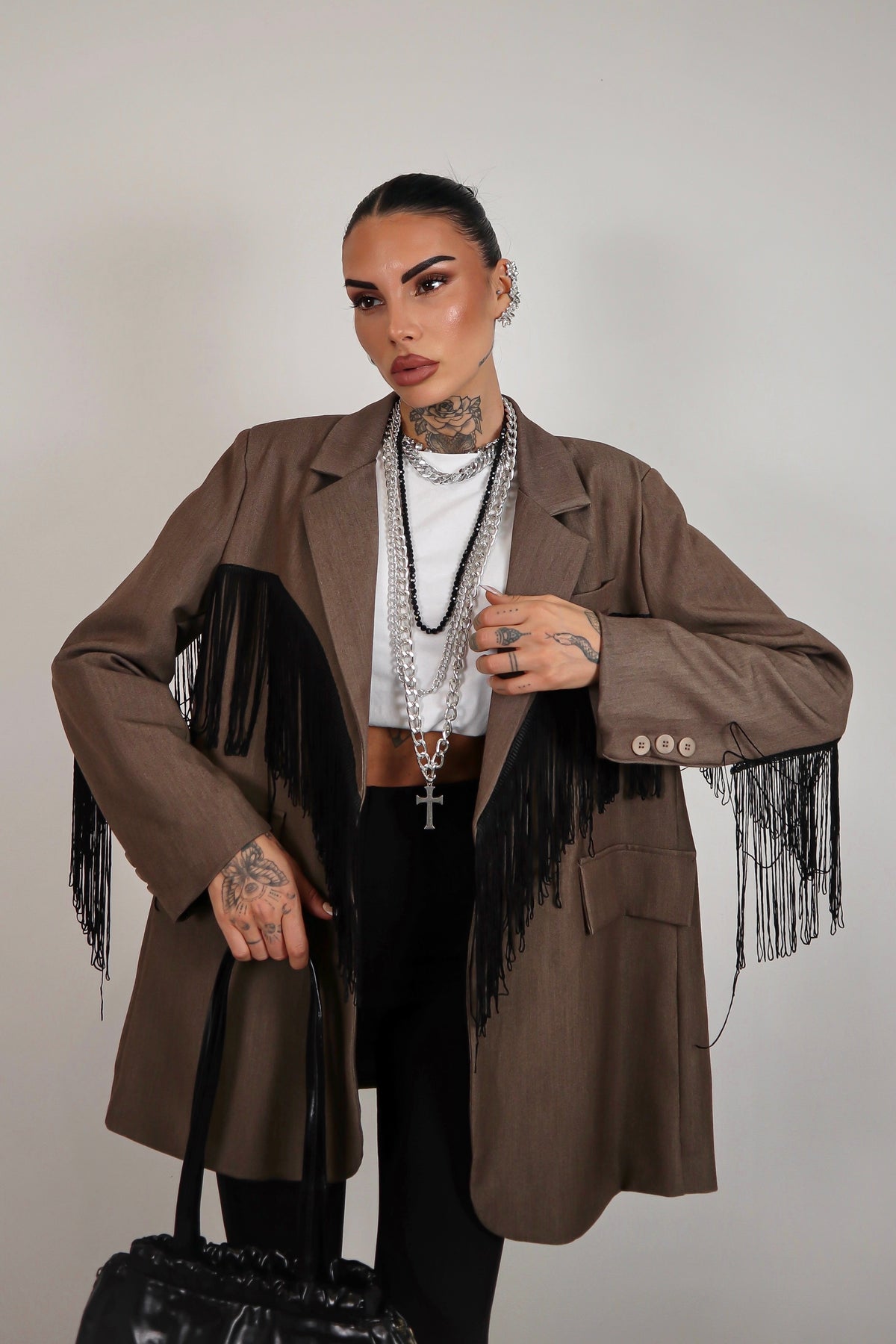Blazer over Frange - Marrone