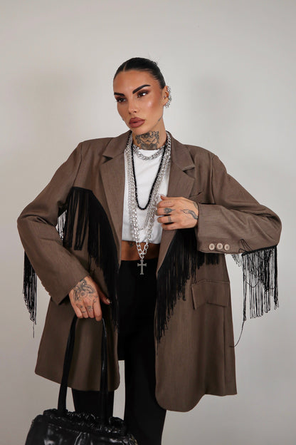 Blazer over Frange - Marrone
