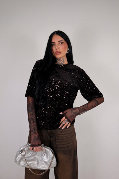 Maglia Paillettes Virginia - Marrone