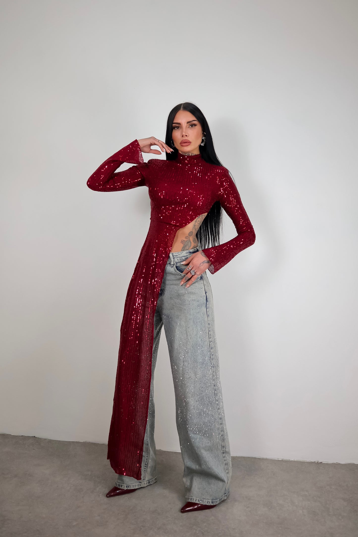 Maglia Paillettes Wow - Bordeaux