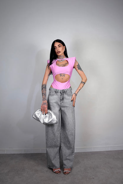 Jeans wide leg Brillo - Grigio