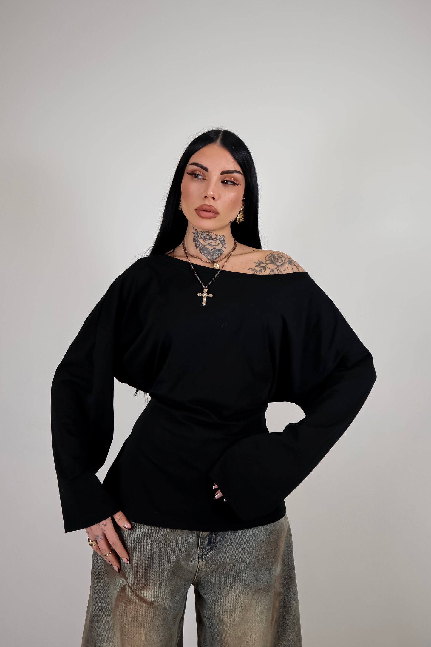Maglia Long Sleeve Lace - Nero