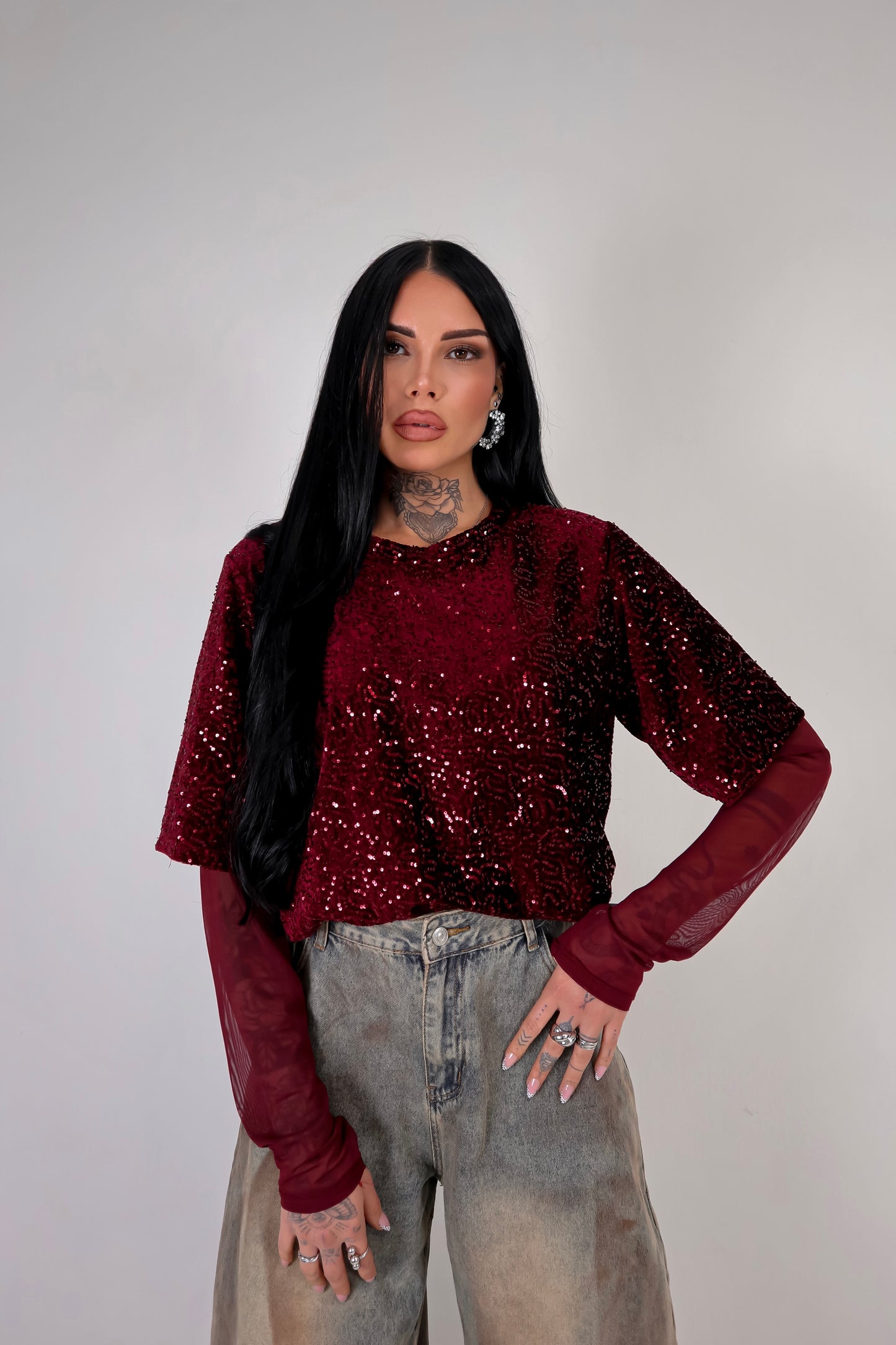 Maglia Paillettes Virginia - Bordeaux