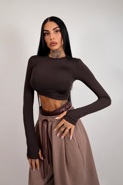 Maglia crop guantino - Marrone