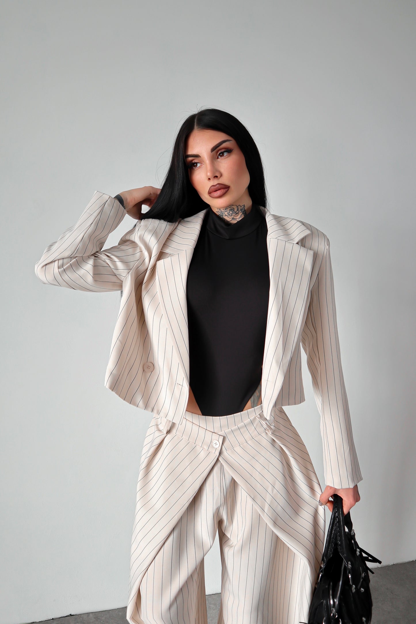 Tailleur gessato Amal - Bianco sporco
