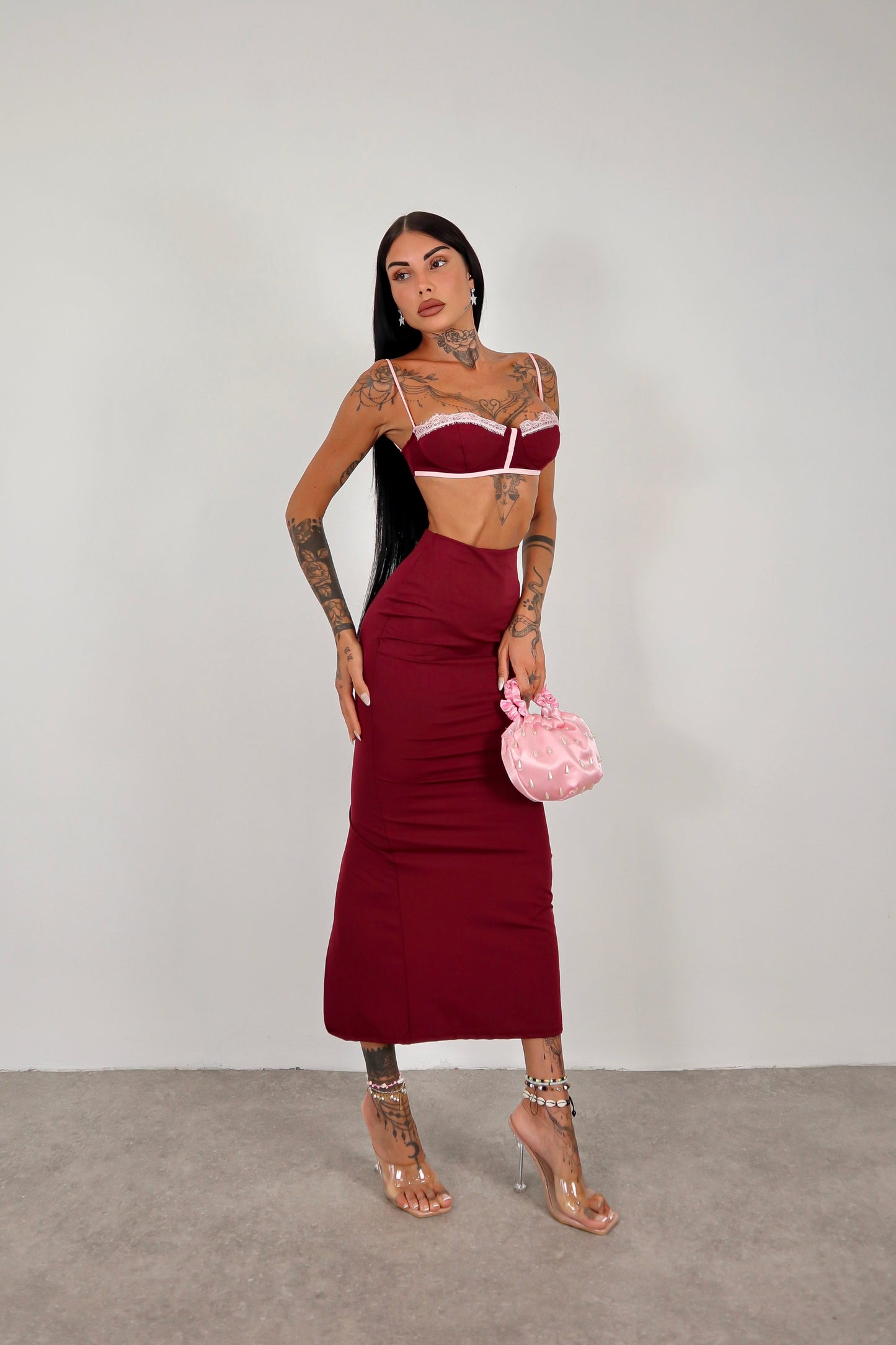 Completo Beverly - Bordeaux/rosa
