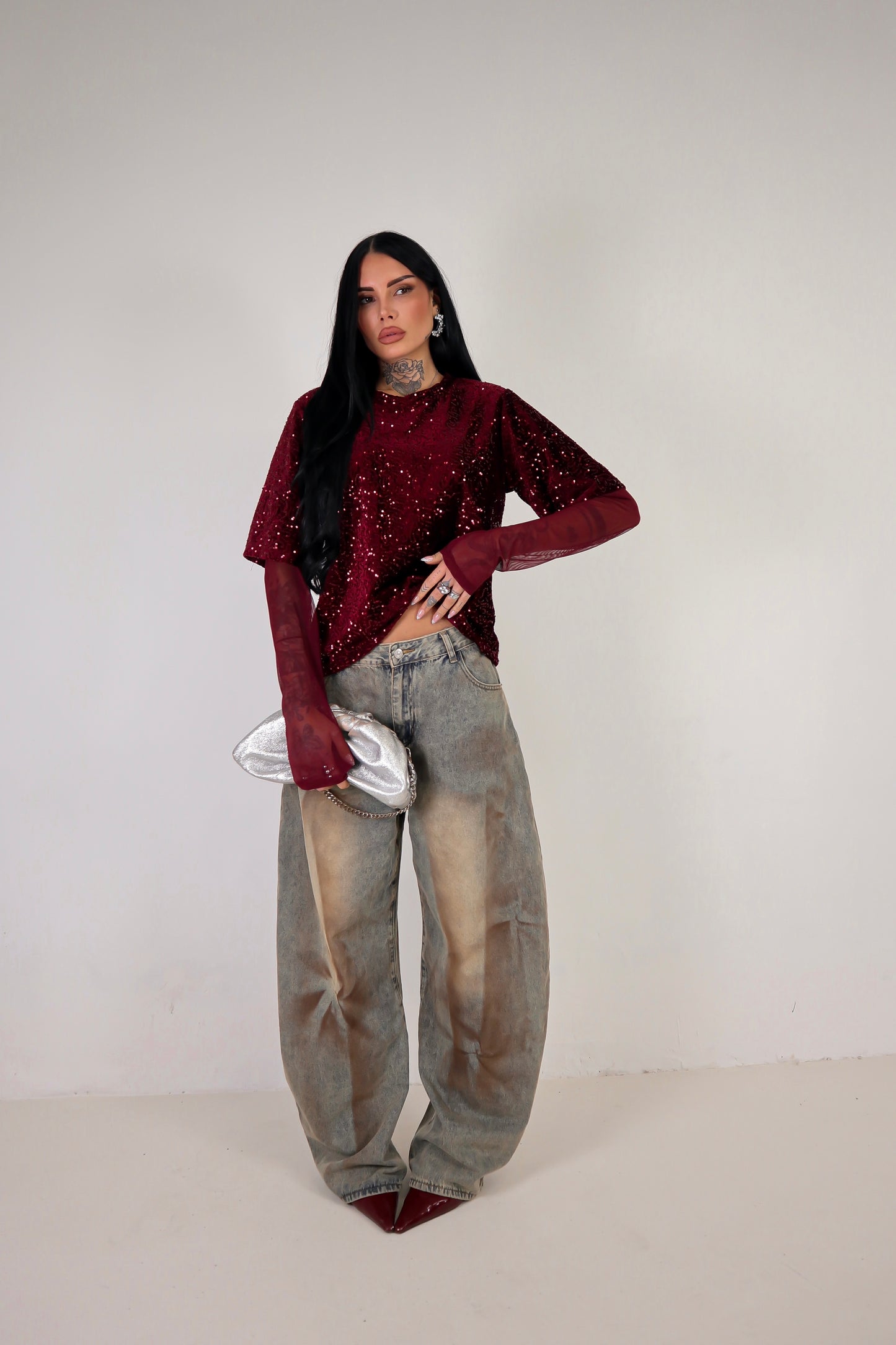Maglia Paillettes Virginia - Bordeaux