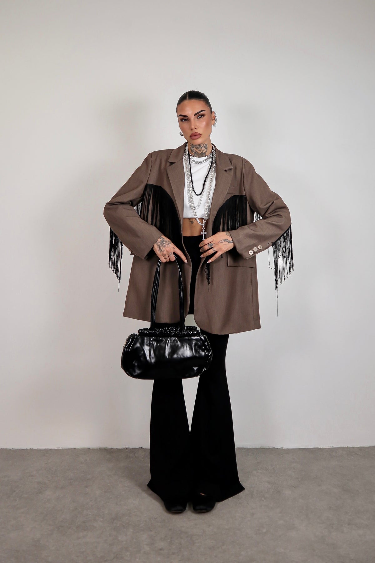 Blazer over Frange - Marrone
