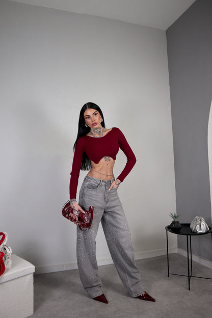 Maglia Crop Wave - Bordeaux