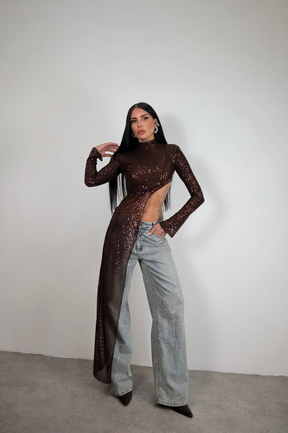 Maglia Paillettes Wow - Marrone
