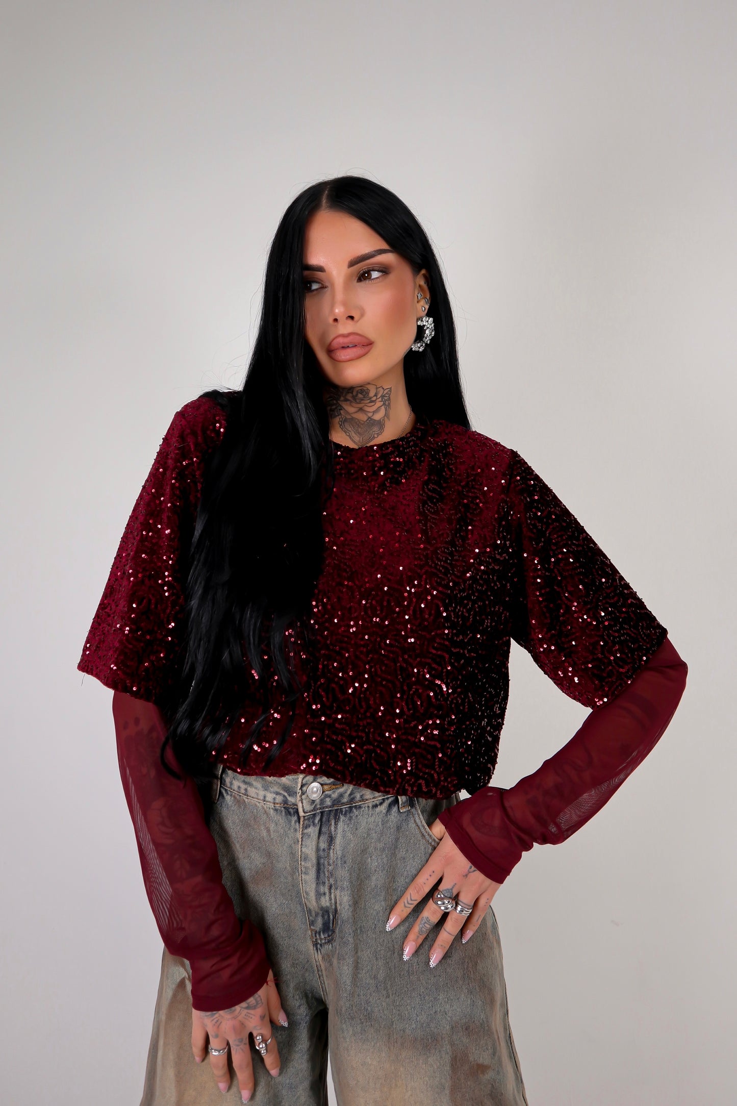 Maglia Paillettes Virginia - Bordeaux