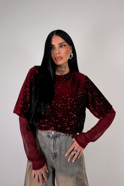 Maglia Paillettes Virginia - Bordeaux