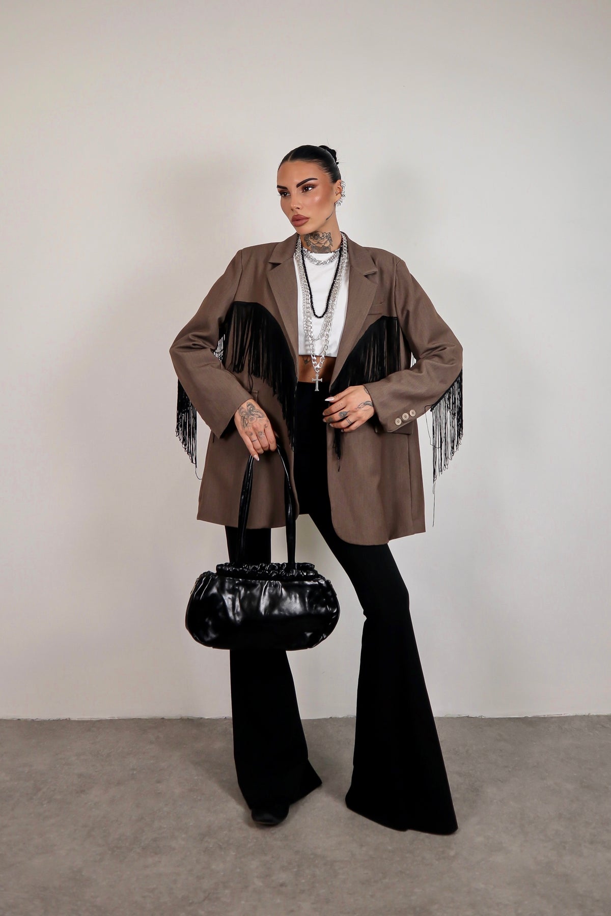 Blazer over Frange - Marrone