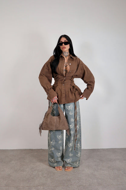 Giacca denim Stringhe - Marrone