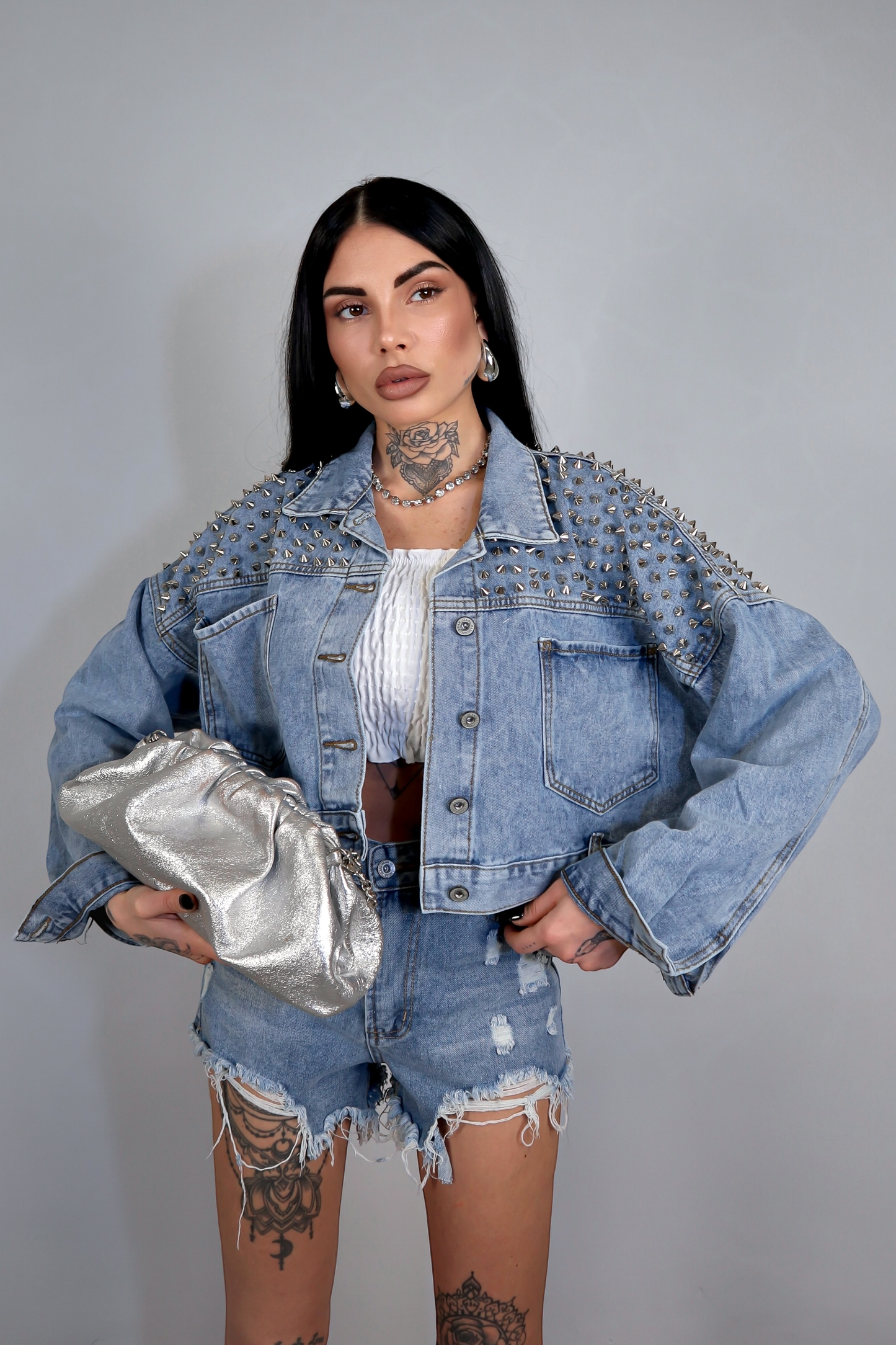Giacca denim borchie Amber