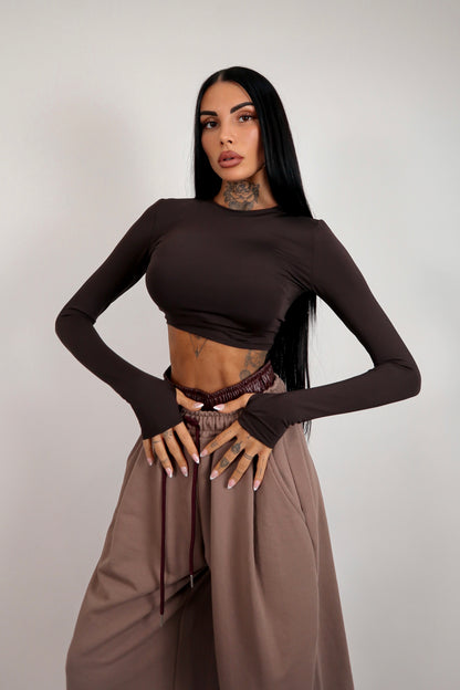 Maglia crop guantino - Marrone