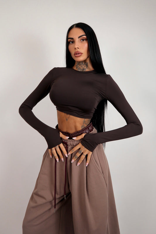 Maglia crop guantino - Marrone