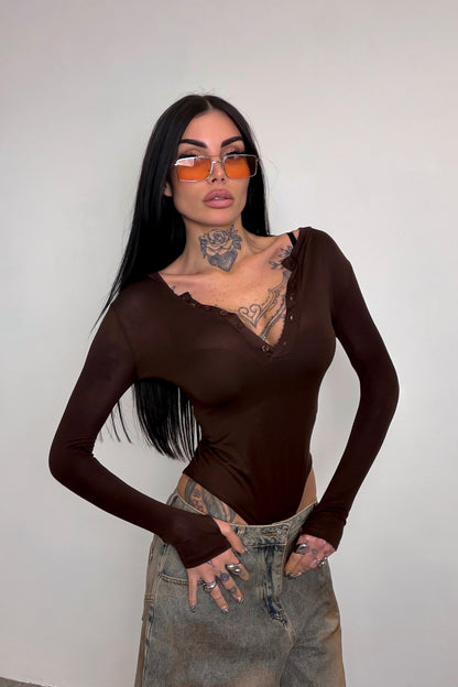 Maglia velata guantino Micole - Marrone