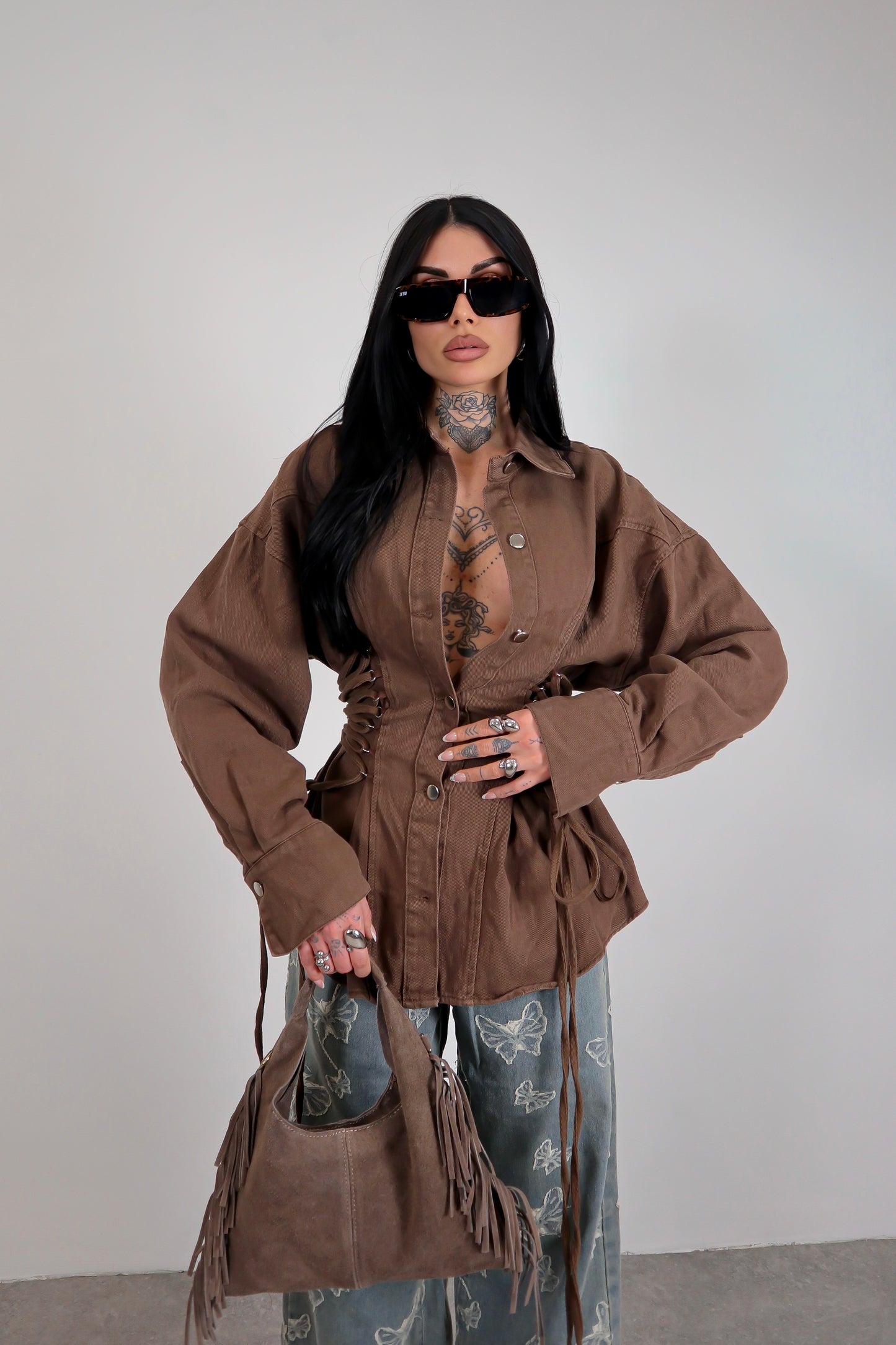 Giacca denim Stringhe - Marrone