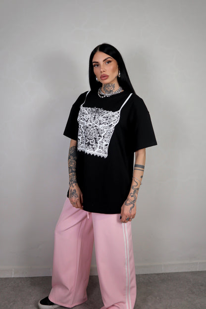 T-Shirt Over Bralette - Nero