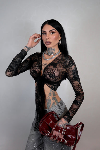 Top Coprispalle Pizzo - Nero
