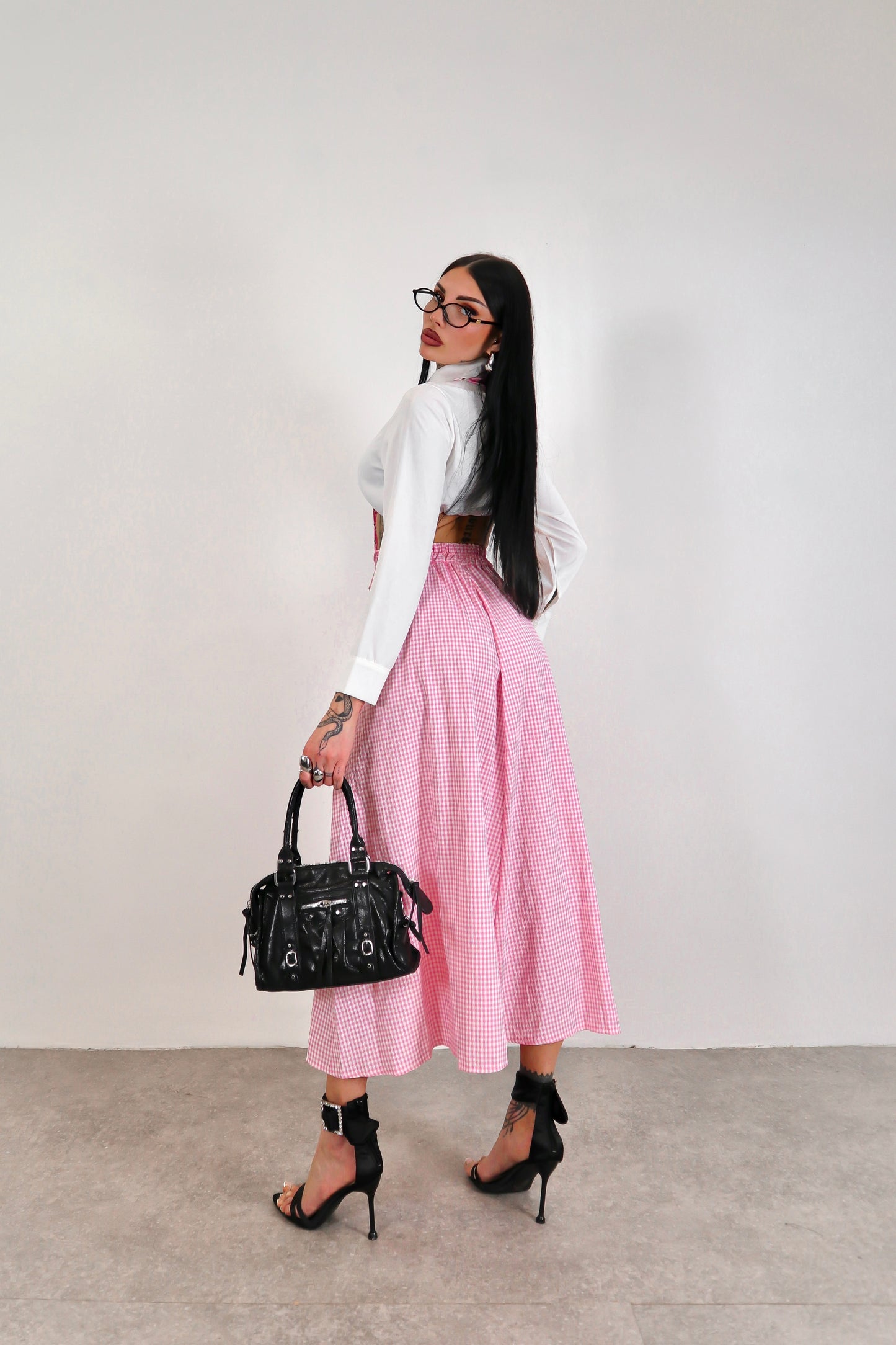 Gonna lunga Quadretti - Rosa