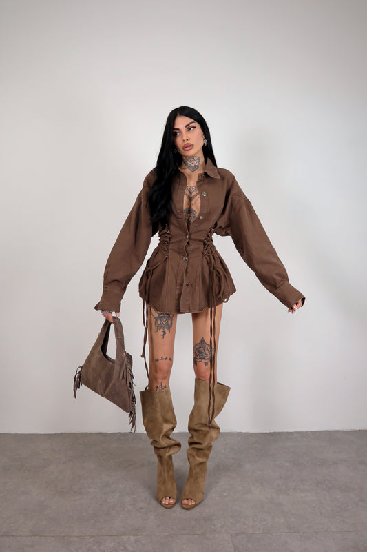 Giacca denim Stringhe - Marrone