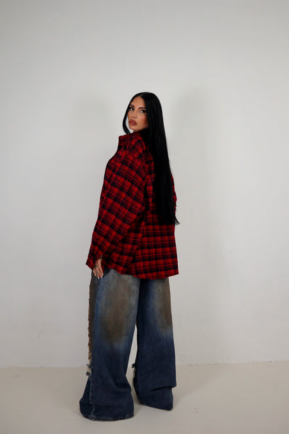 Camicia Tartan Oversize - Rosso