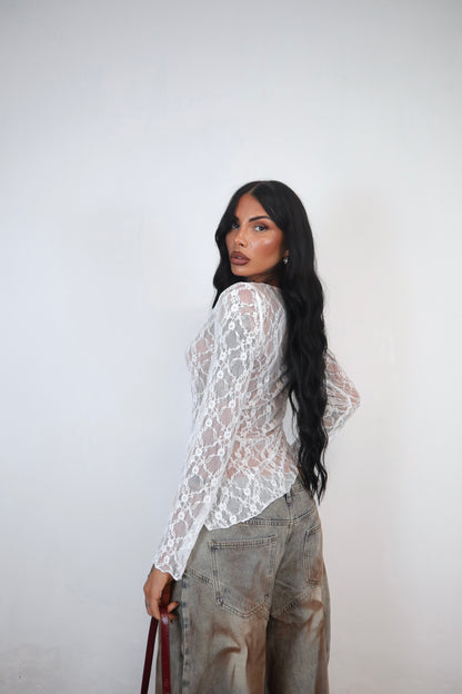 Maglia pizzo Amelie - Bianco