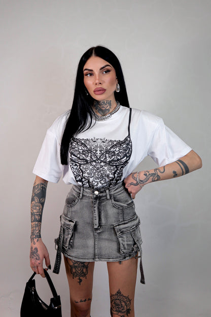 T-Shirt Over Bralette - Bianco