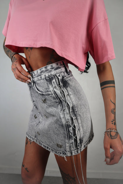 Gonna Denim Strass Jade