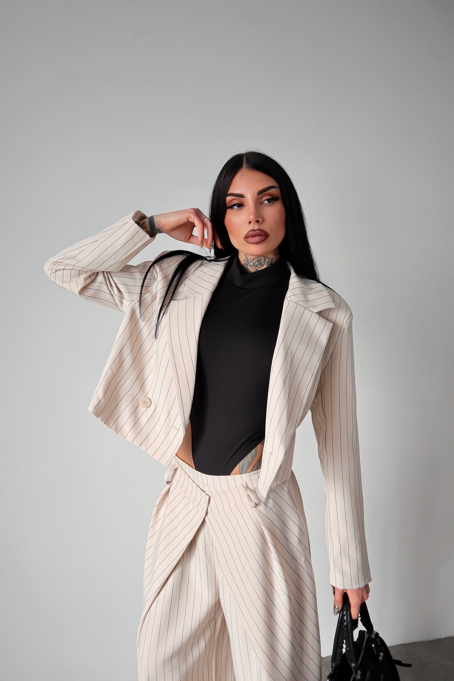 Tailleur gessato Amal - Bianco sporco