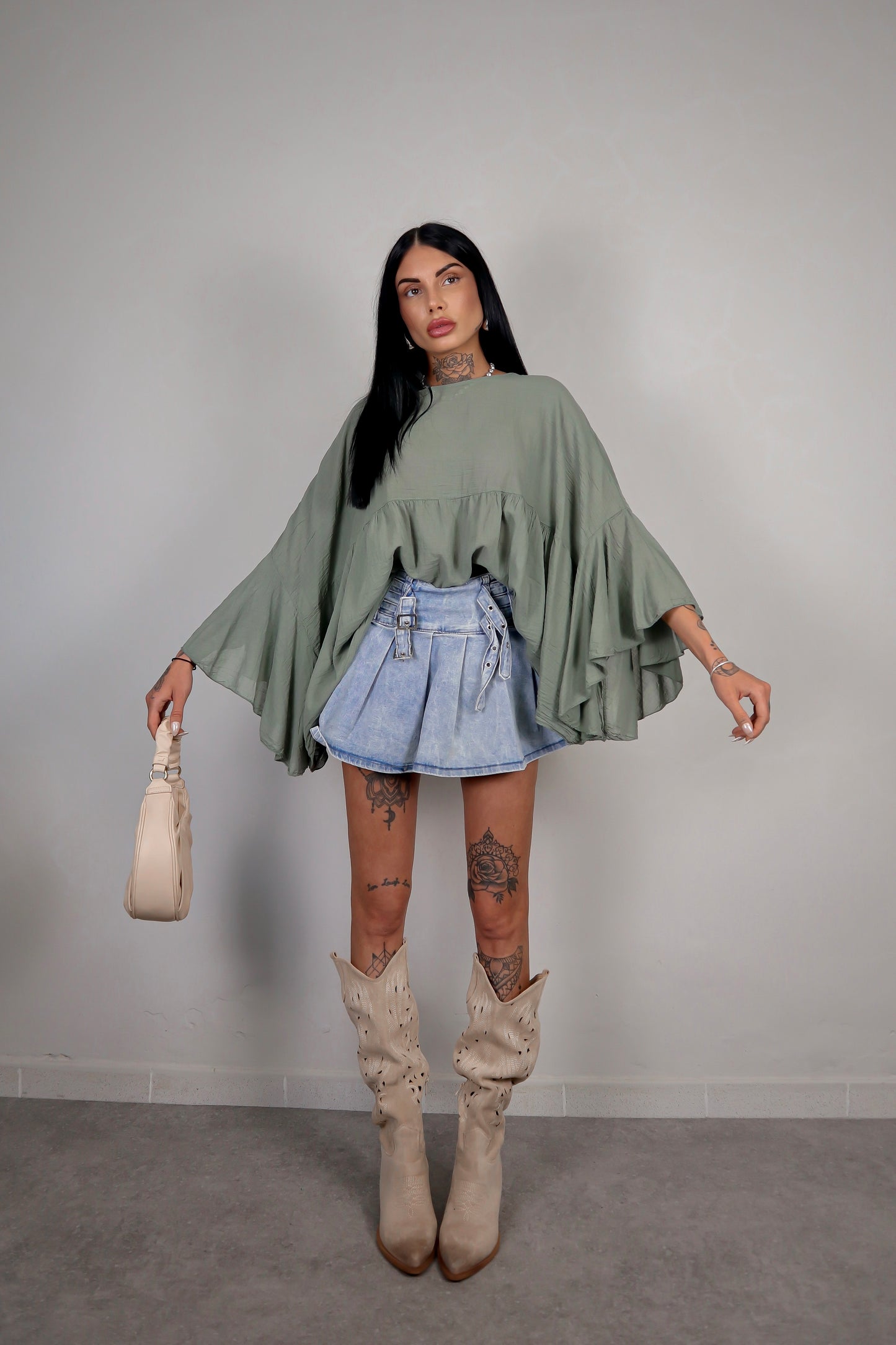 Blusa cotone Zahira - Verde Salvia