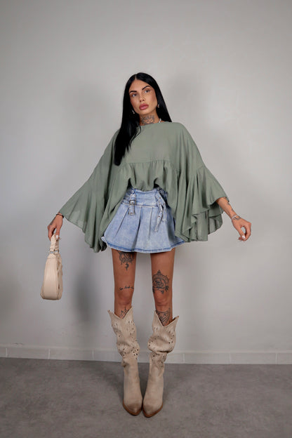 Blusa cotone Zahira - Verde Salvia