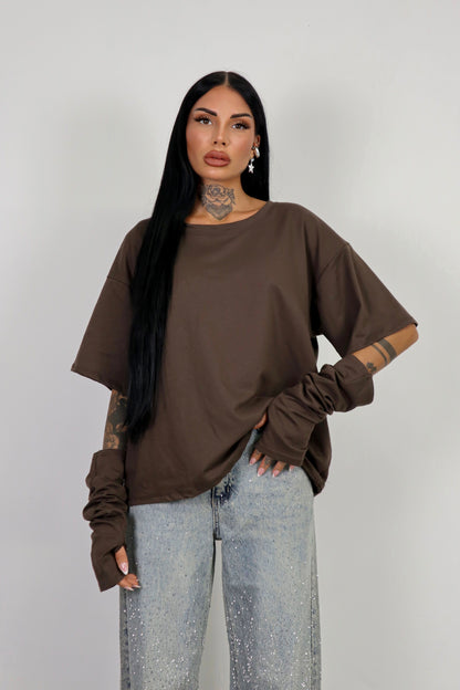 T-Shirt Manicotti - Marrone