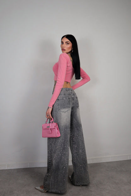 Jeans wide leg Brillo - Nero