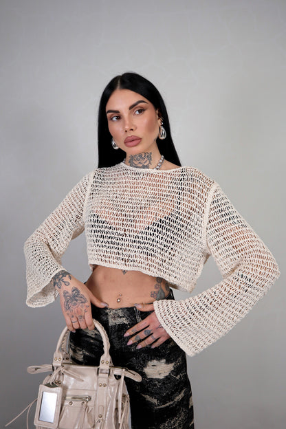 Maglia Crochet Wild - Beige