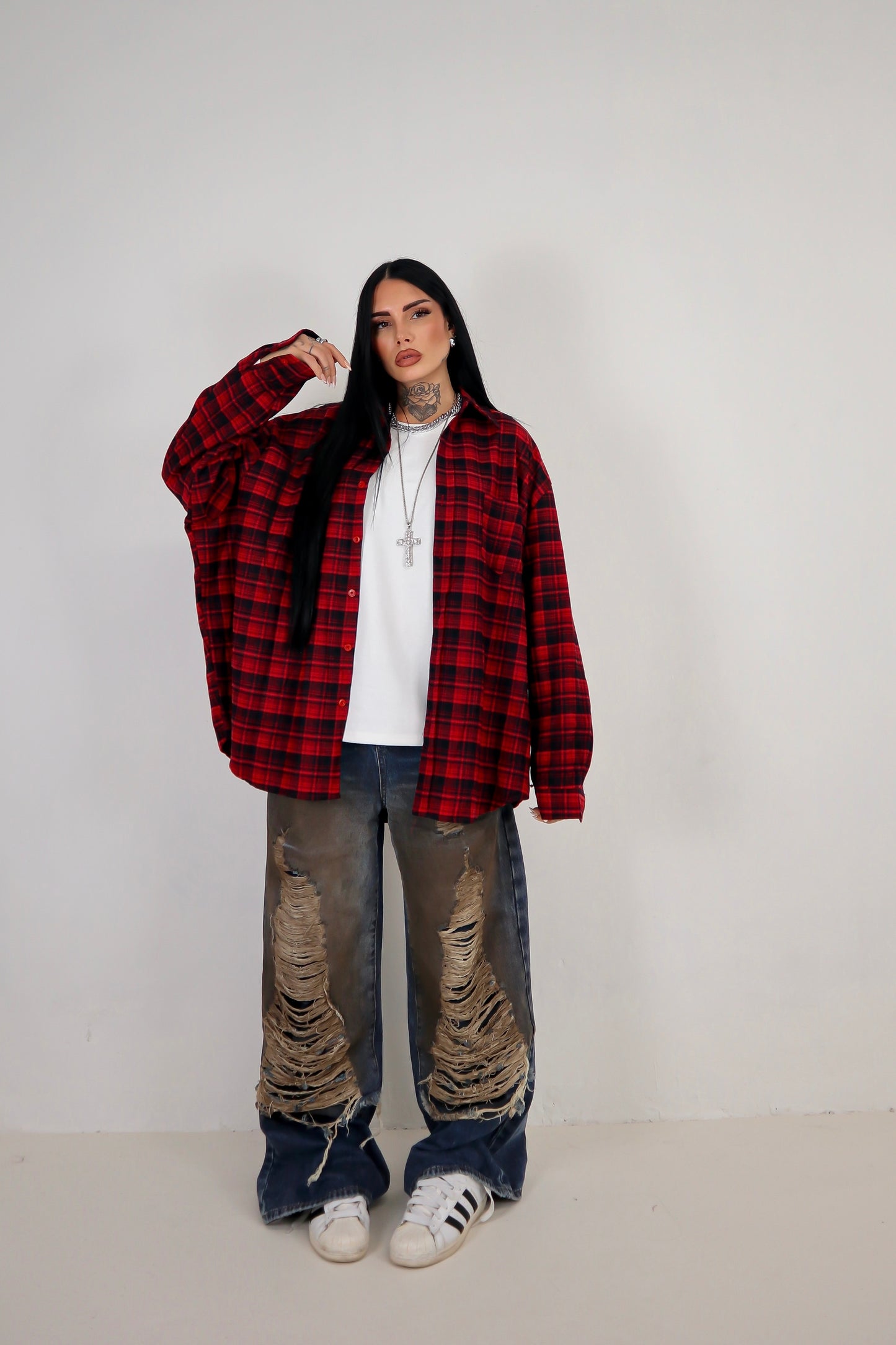 Camicia Tartan Oversize - Rosso