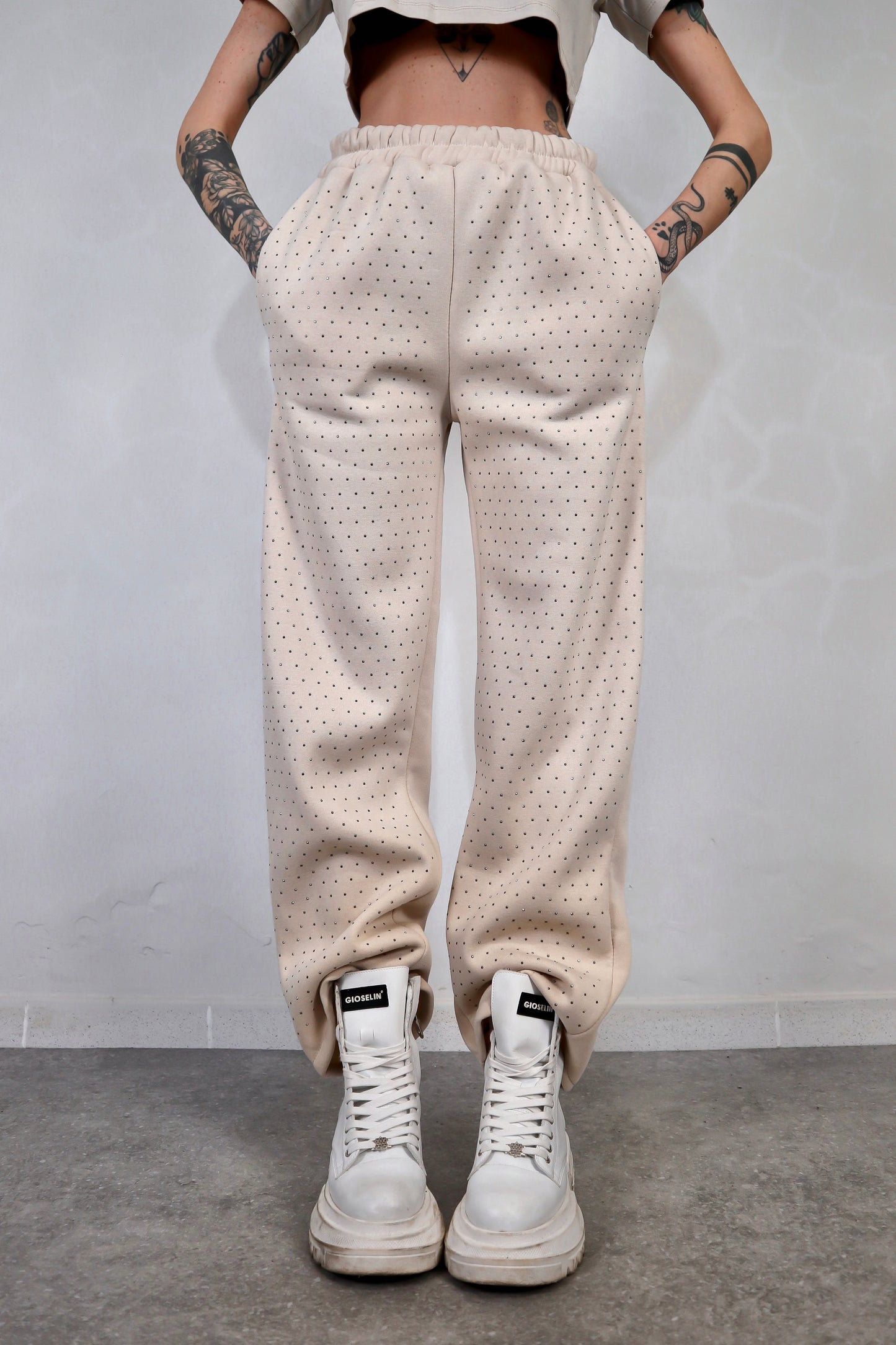 Pantalone Tuta Strass - Beige