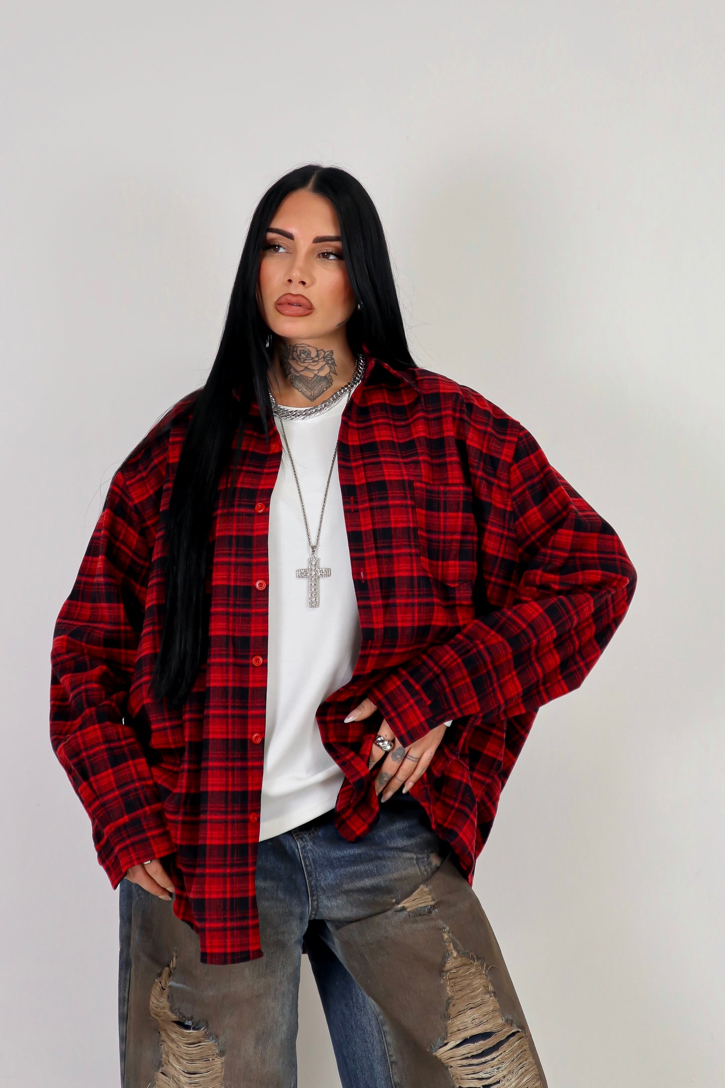 Camicia Tartan Oversize - Rosso