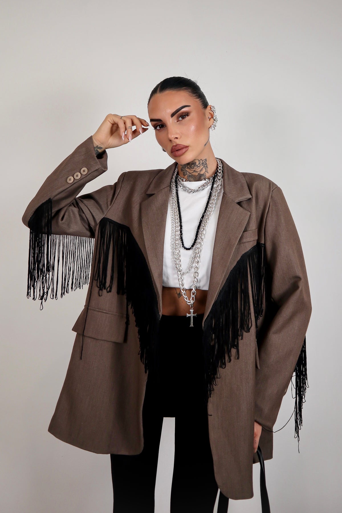 Blazer over Frange - Marrone