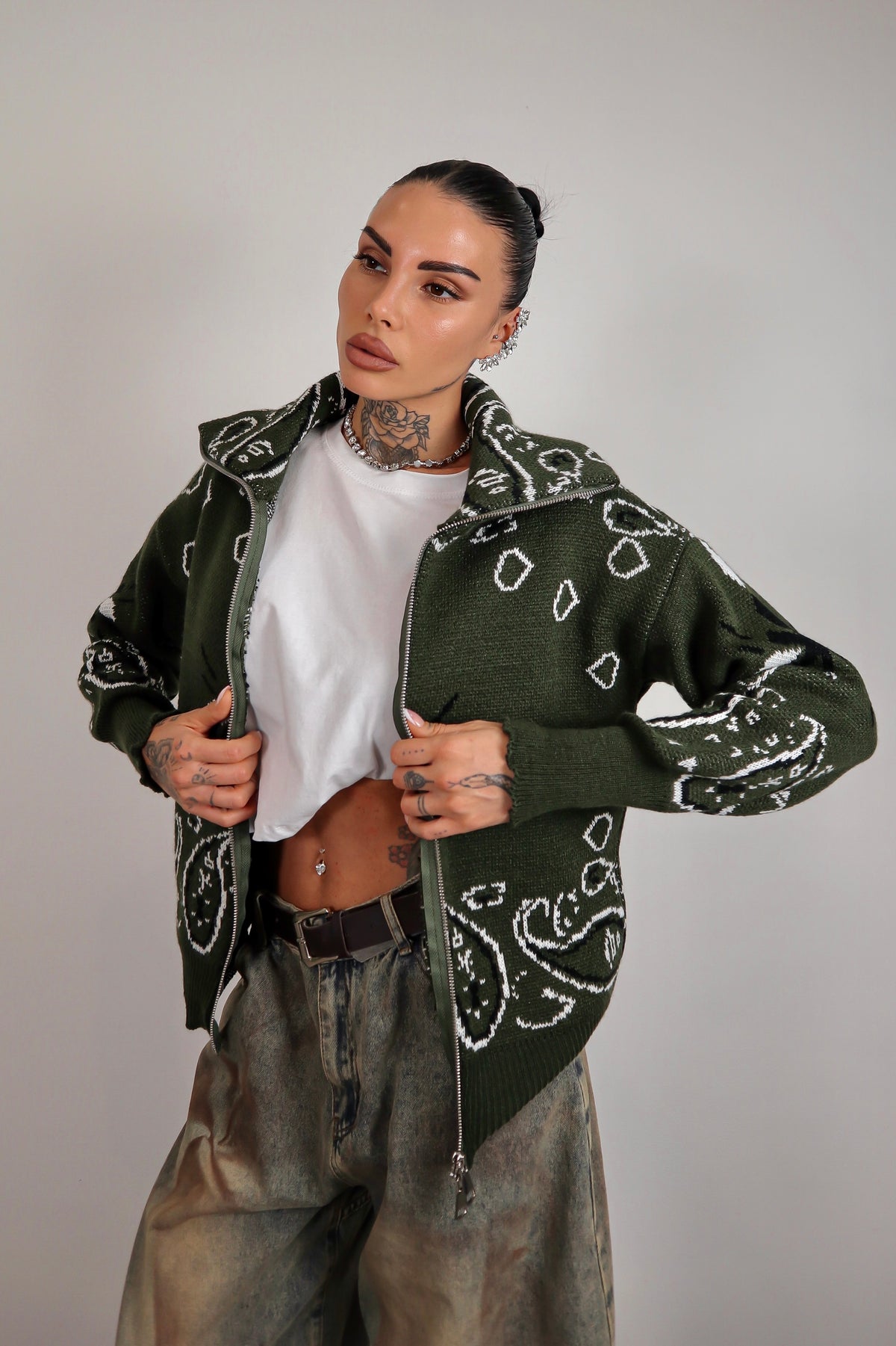 Cardigan Bandana - Verde militare