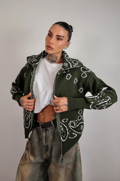 Cardigan Bandana - Verde militare