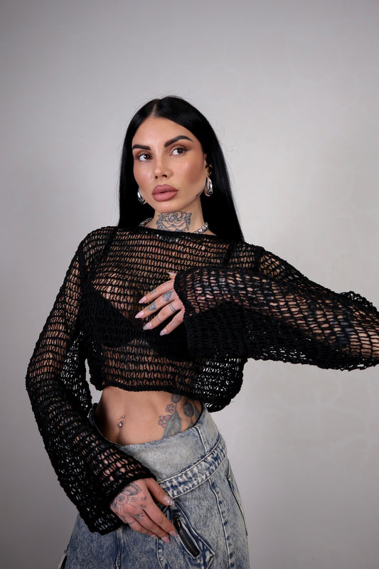 Maglia Crochet Wild - Nero