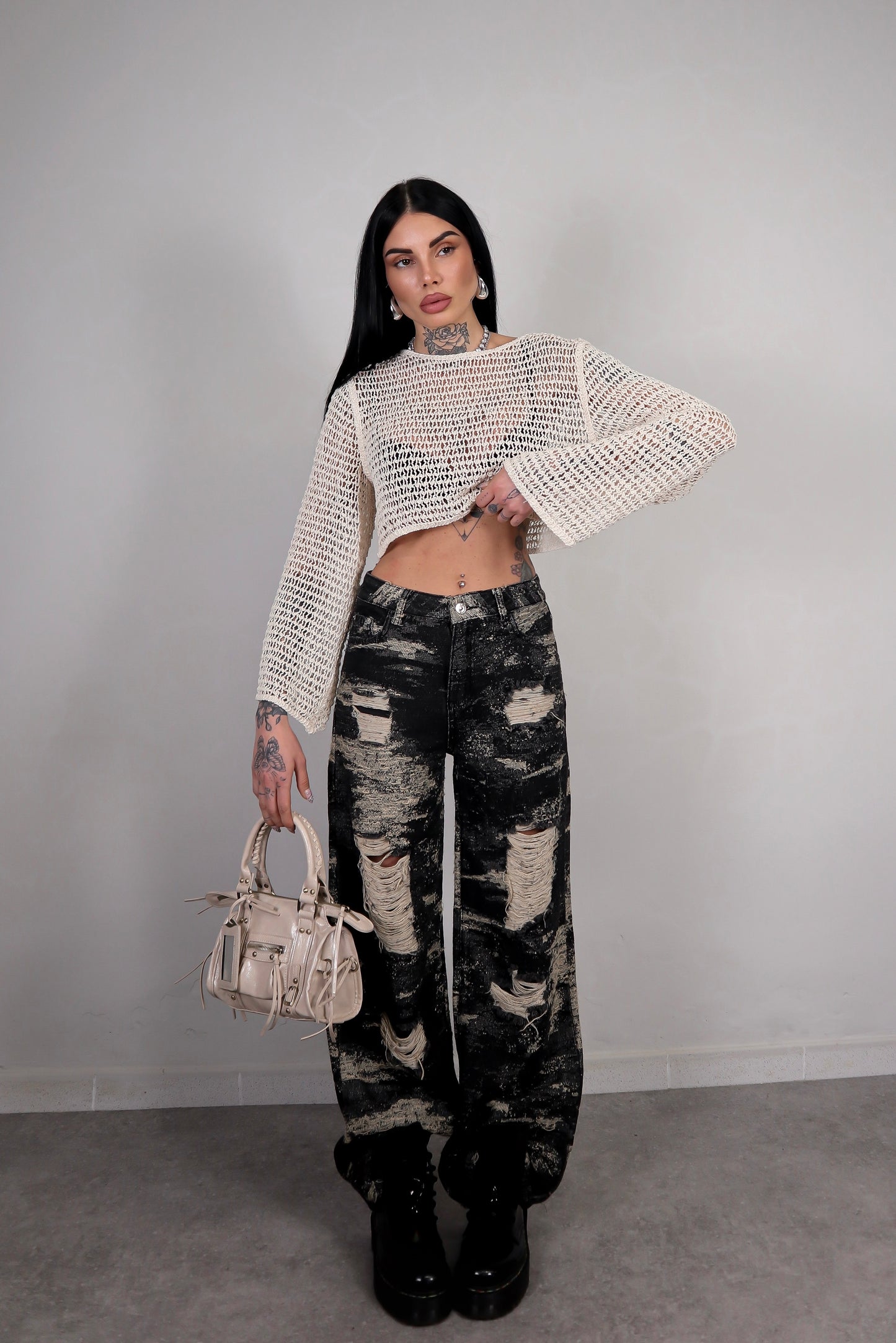 Maglia Crochet Wild - Beige