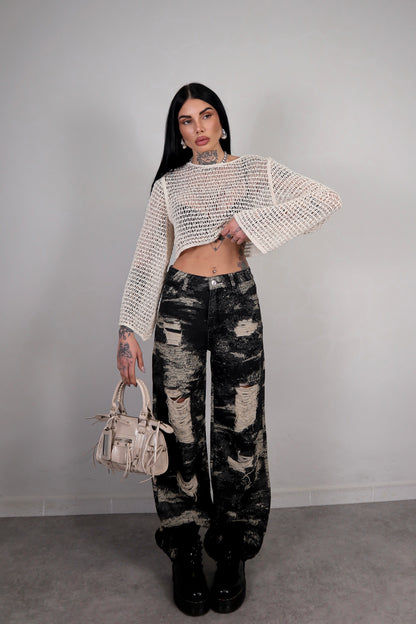 Maglia Crochet Wild - Beige