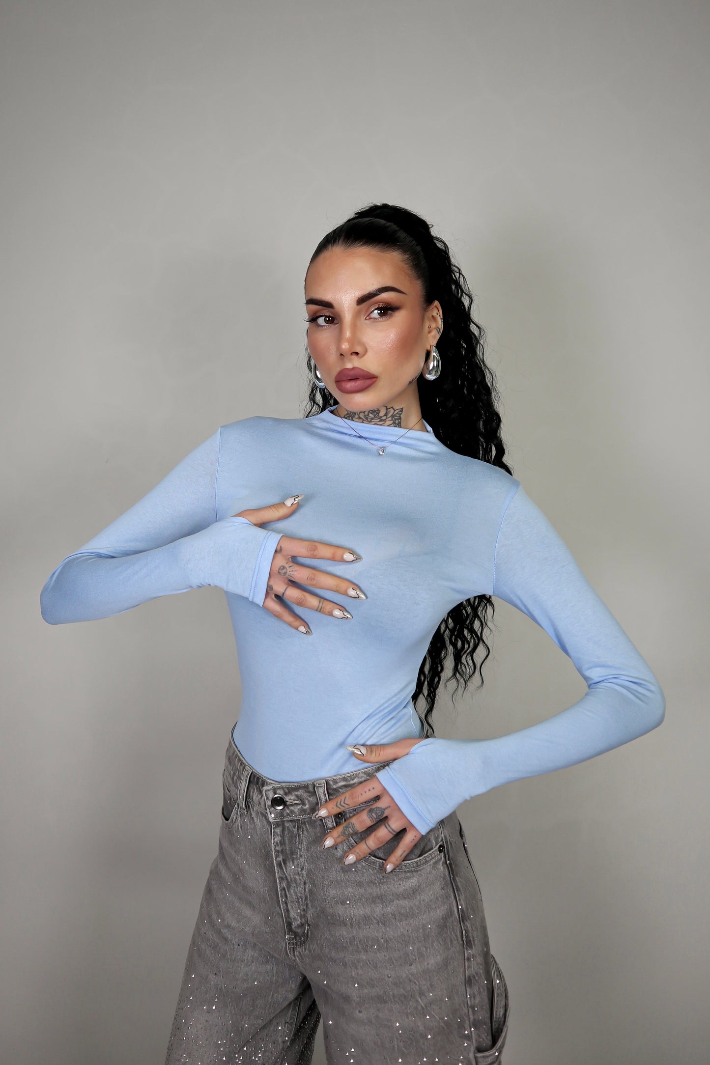 Body Velato Guantino - Celeste